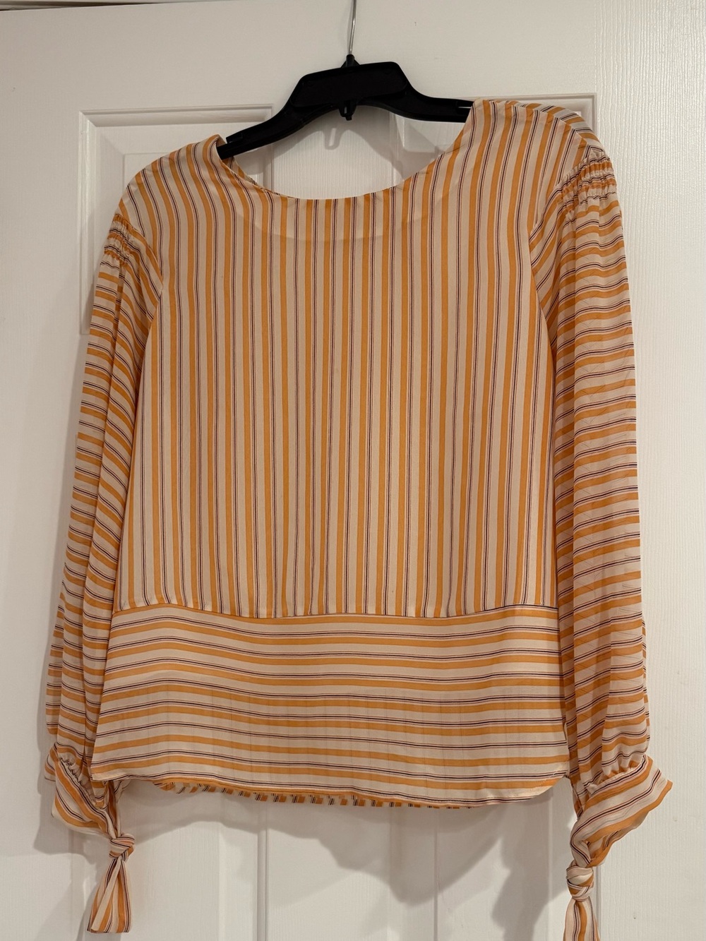 Mango Striped Long-Sleeve Blouse in Yellow and White